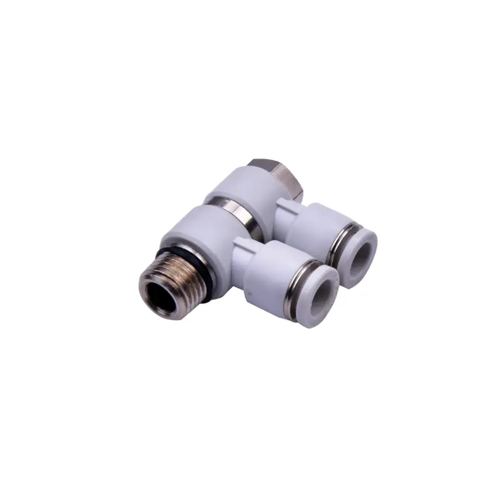 Codo Orientable Doble Vertical Rosca Macho Gris