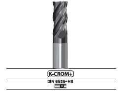 Fresa frontal, 4 labios, con hélice variable, larga - Corte al centro V44L.67